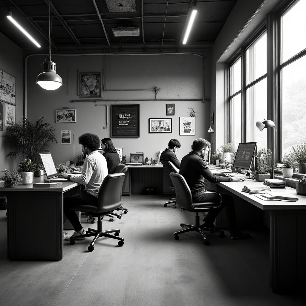 Echipa Retro Studio în biroul lor creativ